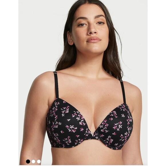 VICTORIA’S SECRET 36C Love Cloud Lightly Lined Demi Bra Smooth Black Floral - Picture 1 of 9